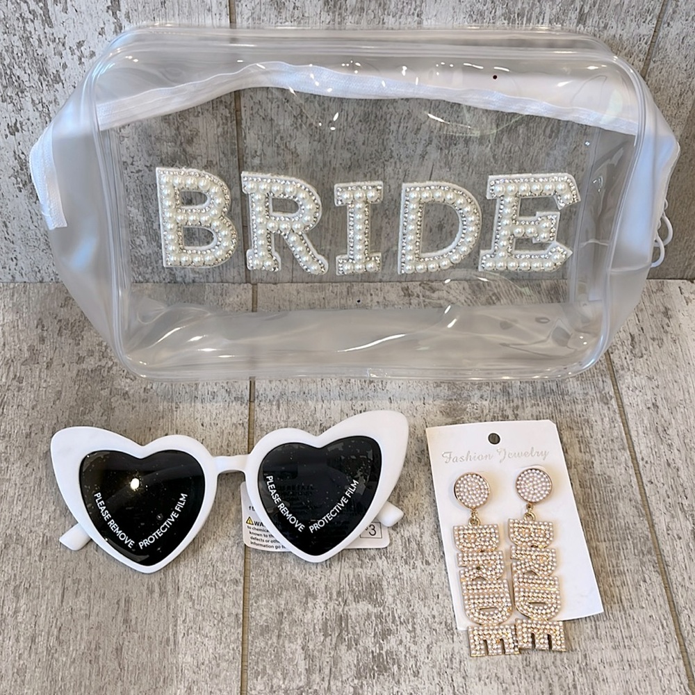 Bride accessories makeup bag sunglasses earrings bundle